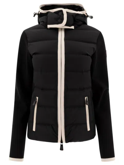 Moncler Contrasting Details Black Cardigan In Multi