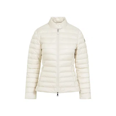 Moncler Fitted Quilted Feather Down Jacket With High Collar In Multicolor