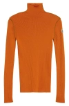 Moncler Fitted Virgin Wool Rib Turtleneck Sweater In Orange