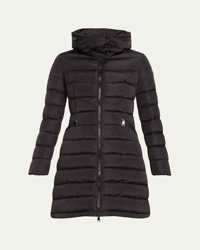 Moncler Flammette Long Puffer Coat In Dark Black