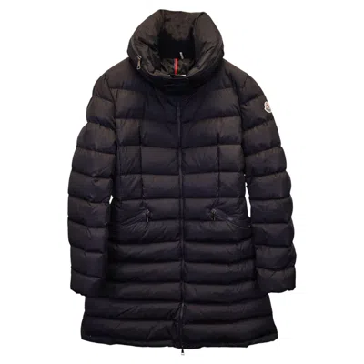 Pre-owned Moncler Flammette Zip-away Hood Quilted-down Coat In Black Nylon