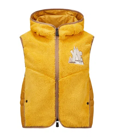 Moncler Fleece Hood Vest In Yellow