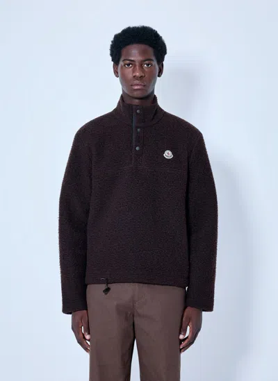 Moncler Fleece Pullover With Snap Fastening In Brown