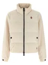 Moncler High Collar Fleece Pullover With Elastic Hem In Neutral