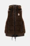Moncler Hooded Fleece Vest In Brown