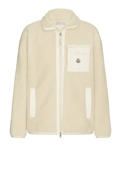 Moncler Fleece Zip Up Cardigan In Neutral