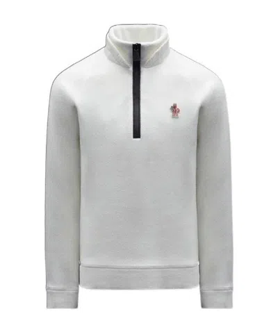 Moncler Fleece Zipper Stand-collar Hoodie In White