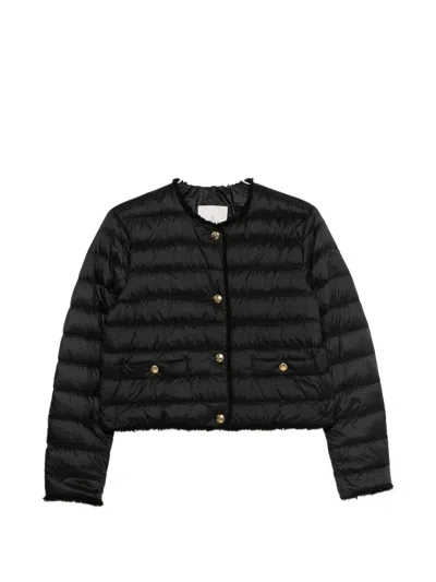 Moncler Fleurs Button Quilted Jacket In Black