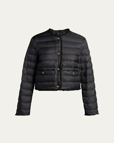 Moncler Fleurs Fringe-trim Short Down Jacket In Black