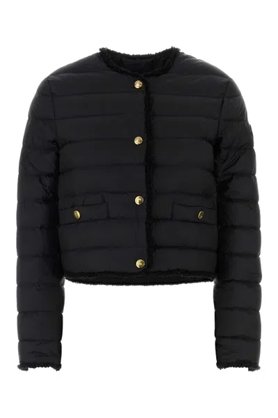 Moncler Fleurs Cropped Nylon Down Jacket In Black