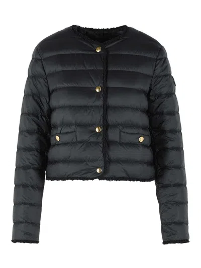 Moncler Fleurs Short Down Jacket In Blue