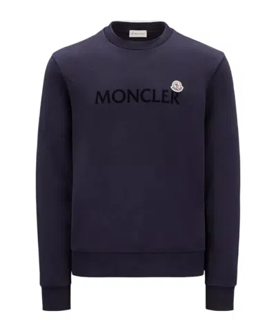 Moncler Flocked-logo Cotton Sweatshirt In Blue