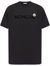 Moncler Men T-shirt With Flocked Cotton Logo In Blue