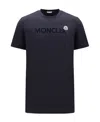 Moncler Men T-shirt With Flocked Cotton Logo In Blue