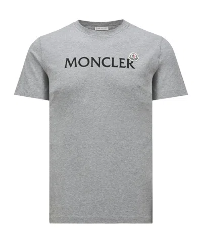 Moncler Gray Flocked Logo T-shirt In 984-light Gry Melang