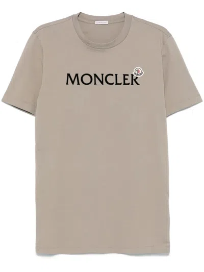 Moncler Flocked-logo Cotton T-shirt In Grey