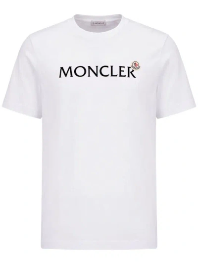 Moncler Mens White Flocked-logo Badge Short-sleeve Cotton-jersey T-shirt