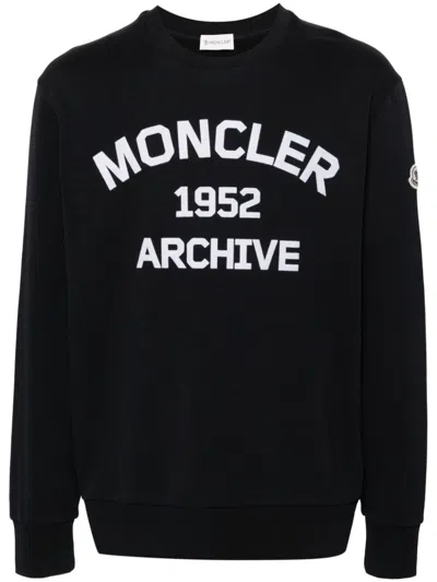 Moncler Flocked-logo Sweatshirt In Blue