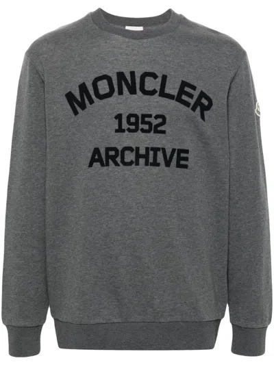 Moncler Flocked-logo Sweatshirt In Gray
