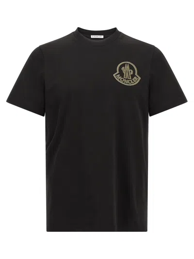 MONCLER FLOCKED LOGO T-SHIRT BLACK