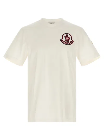 Moncler Flocked Logo T-shirt In Organic Cotton With Aesthetics In White