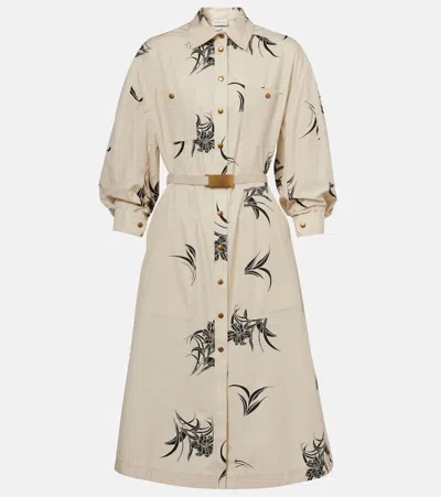 Moncler Floral Cotton Poplin Shirt Dress In Neutrals