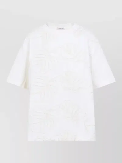 Moncler Floral Embroidery Jersey T Shirt Side Tie In White