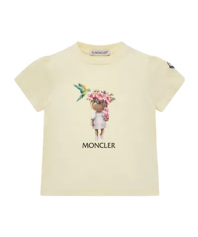 Moncler Kids' Floral Logo Print Cotton Blend T-shirt In Pink