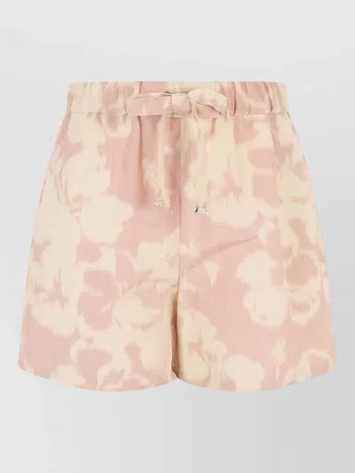 Moncler Floral Pattern Shorts Elastic Waist Pockets In Pink