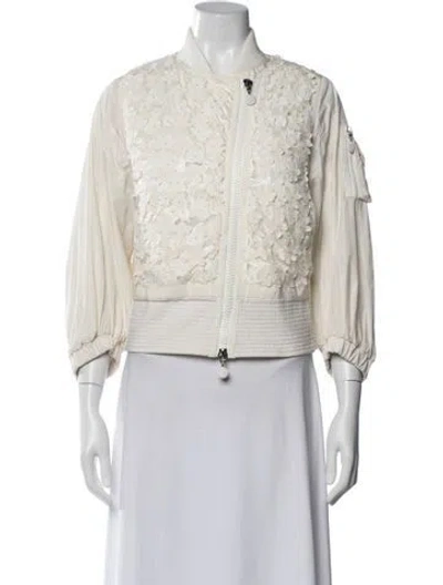Pre-owned Moncler Floral Print Bomber Jacket In White