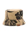 Moncler Black Logo Bucket Hat In Dark Beige Print