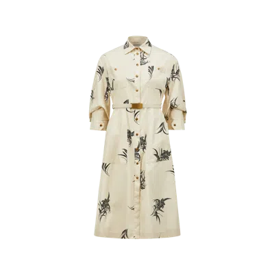 Moncler Floral Print Cotton Shirt Dress Beige