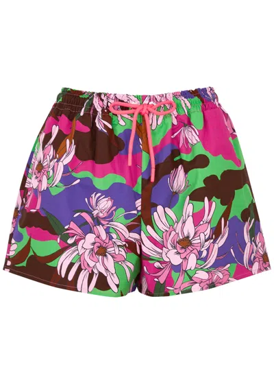MONCLER MONCLER FLORAL-PRINT COTTON SHORTS, SHORTS, MULTICOLURED