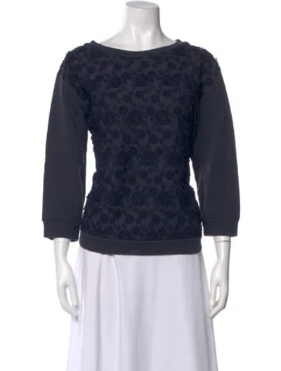 Pre-owned Moncler Floral Print Crew Neck Sweatshirt In Blue