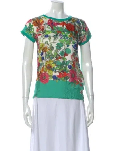 Pre-owned Moncler Floral Print Crew Neck T-shirt In Green