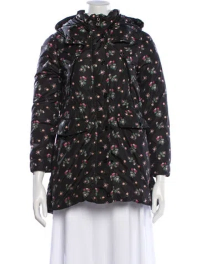 Pre-owned Moncler Floral Print Down Coat In Gray