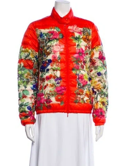 Pre-owned Moncler Floral Print Down Jacket In Orange