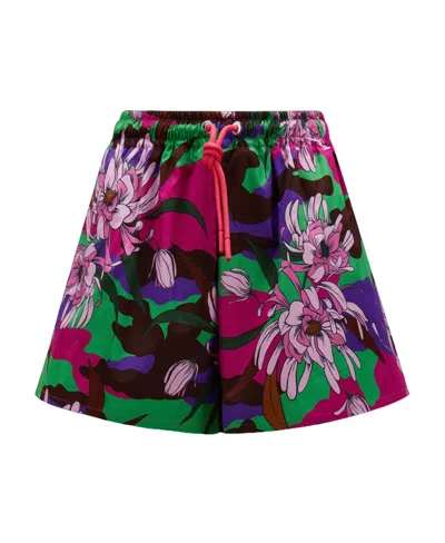Moncler Floral-print Drawstring Shorts In Black