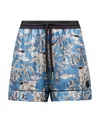 Moncler Botanical Motif Drawstring Waist Mini Shorts In Blue