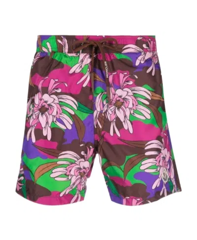 Moncler Multicolor Printed Swim Shorts In S68 Green Purple Cam
