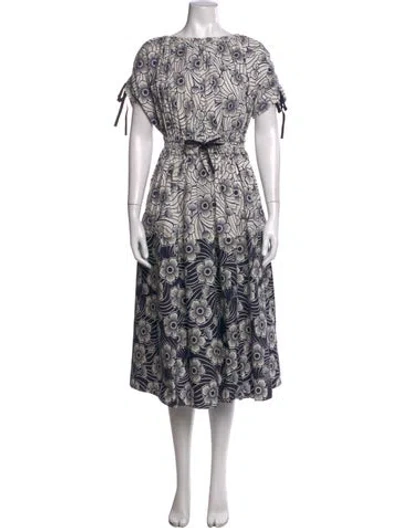 Pre-owned Moncler Floral Print Midi Length Dress In Blue