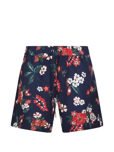 Moncler Floral-print Pocket Swim Shorts In Blue