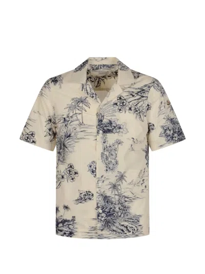 Moncler Floral Print Short Sleeve Cotton Shirt In Multi