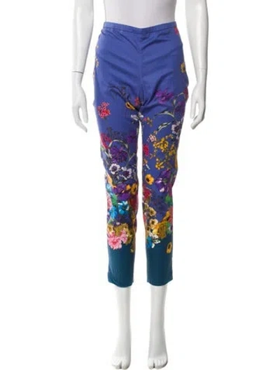 Pre-owned Moncler Floral Print Skinny Leg Pants In Blue