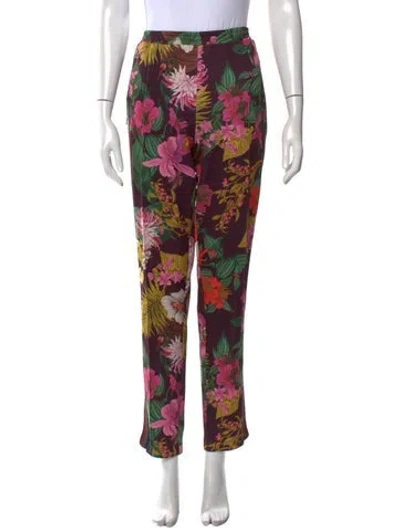 Pre-owned Moncler Floral Print Skinny Leg Pants In Burgundy