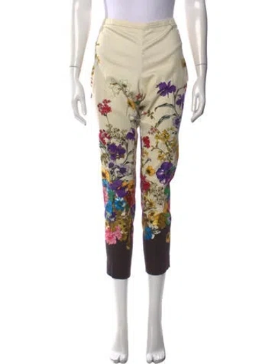 Pre-owned Moncler Floral Print Straight Leg Pants In Neutral