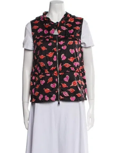 Pre-owned Moncler Floral Print Vest W/ Tags In Black