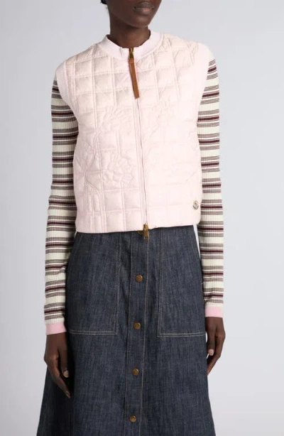 Moncler Floral Quilted Hybrid Puffer/sweater Vest In Pink