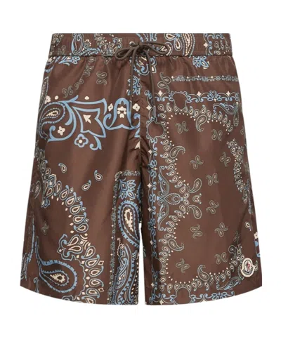Moncler Floral Swim Shorts In Brown