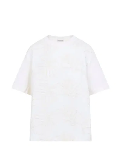 Moncler Floral Embroidery Jersey T Shirt Side Tie In White